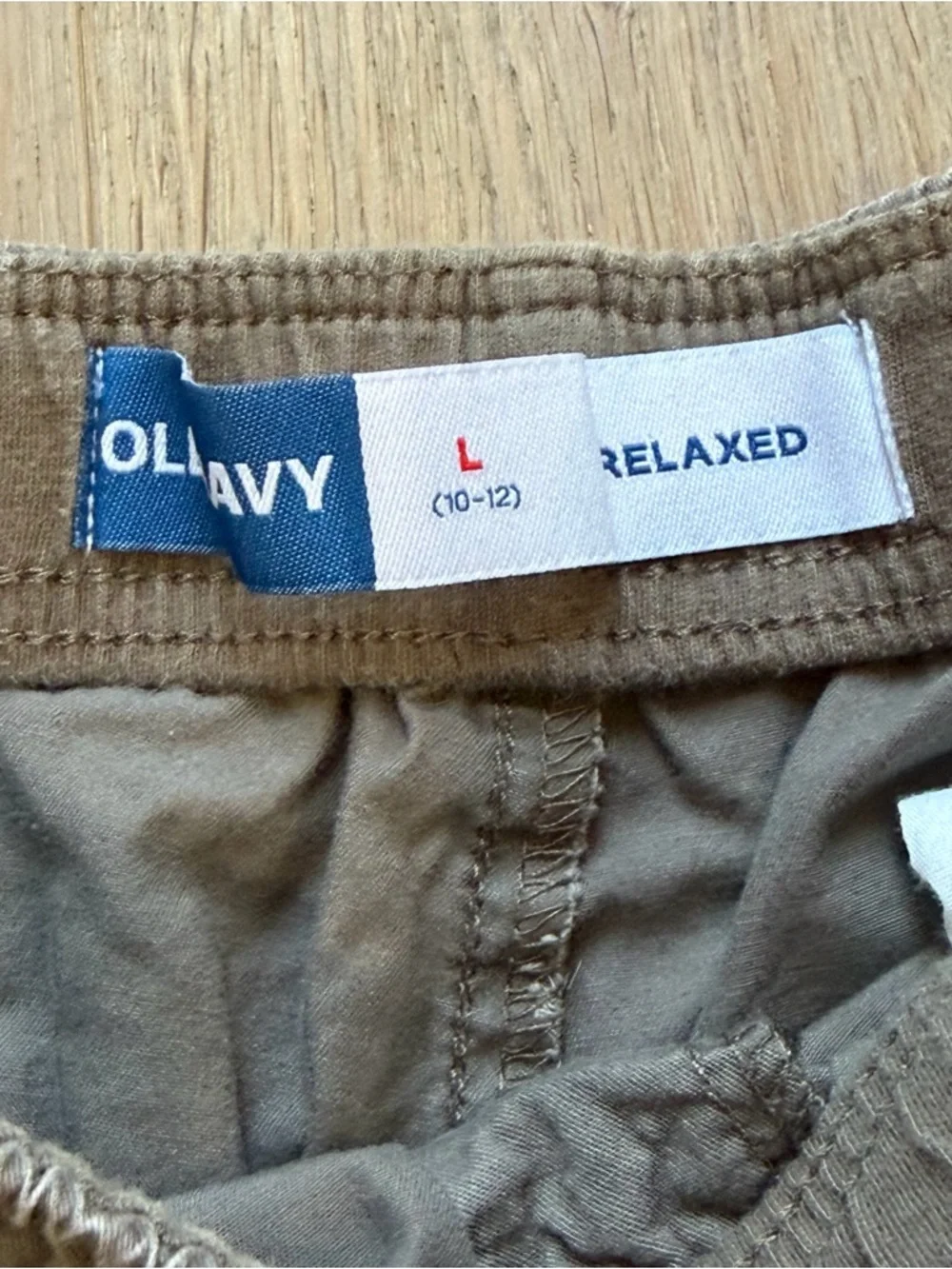 Old Navy boys L 10/12 relaxed cargo shorts brown taupe cotton pull-on drawstring